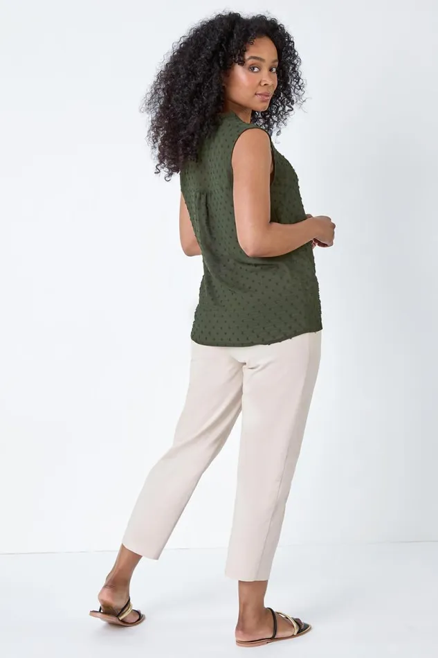 Khaki Petite Spot Print Lace VNeck Tunic Top Women Roman Tops