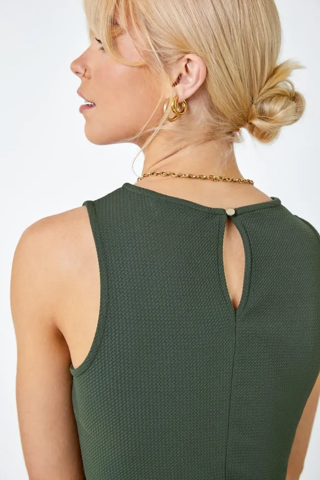Khaki Sleeveless Midi Stretch Dress Women Roman Dresses
