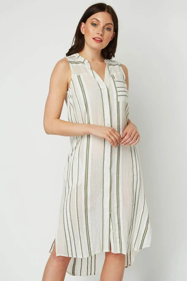 Khaki Stripe A Line Shift Dress Women Roman Dresses