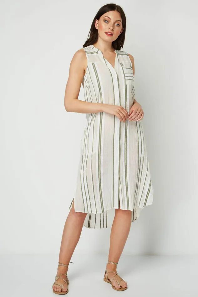 Khaki Stripe A Line Shift Dress Women Roman Dresses