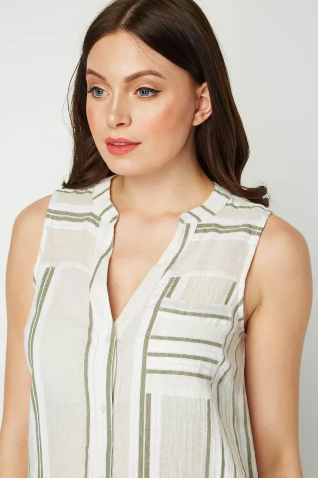 Khaki Stripe A Line Shift Dress Women Roman Dresses