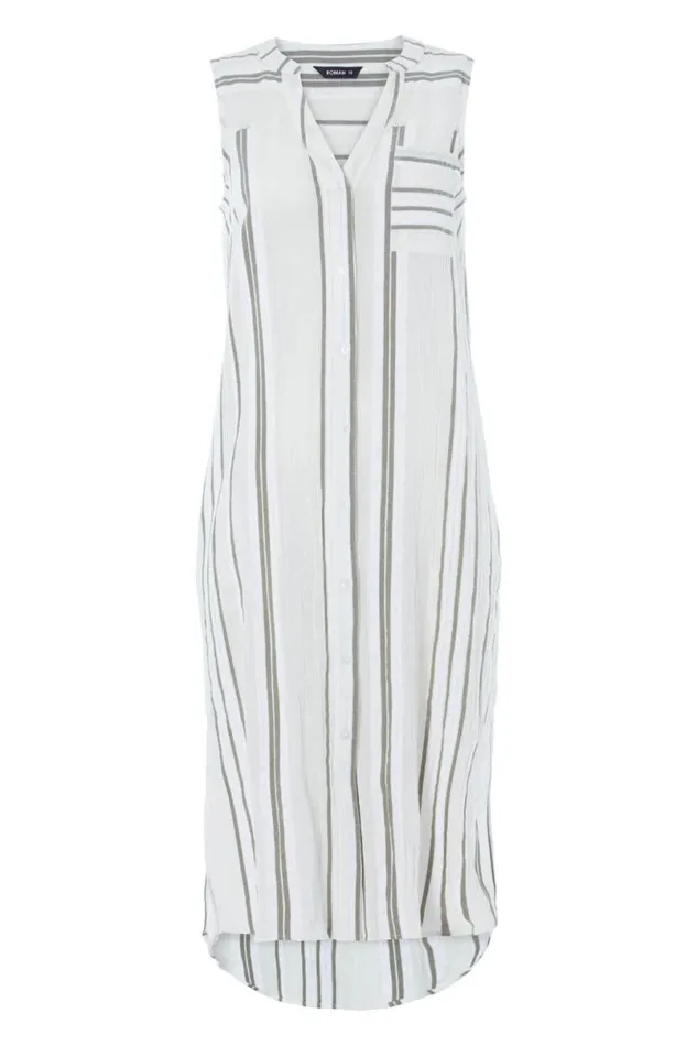 Khaki Stripe A Line Shift Dress Women Roman Dresses
