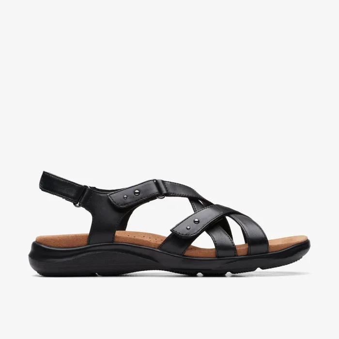 Kitly Go Black Leather Women Clarks Sandals and Flip Flops
