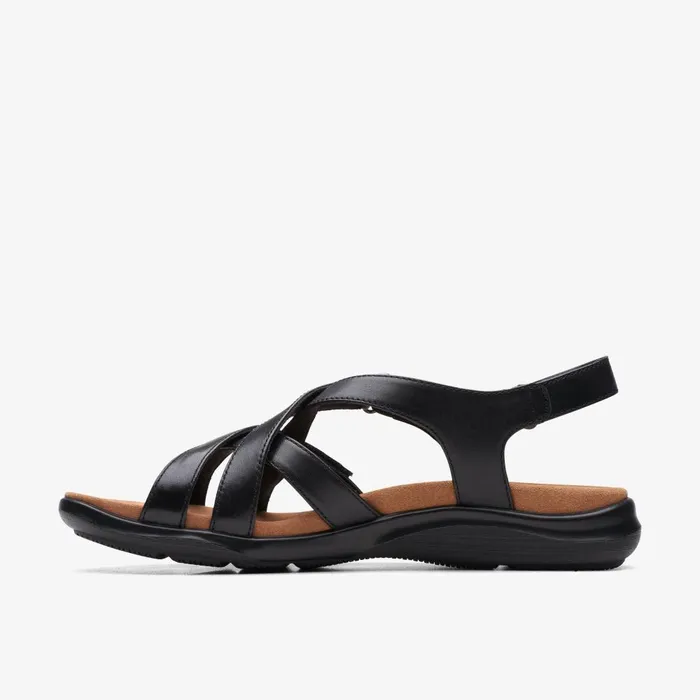 Kitly Go Black Leather Women Clarks Sandals and Flip Flops