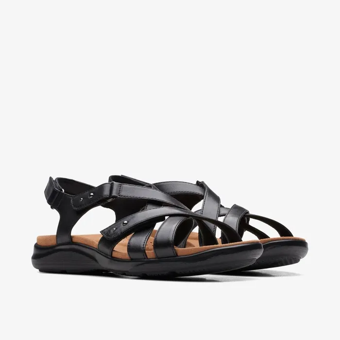 Kitly Go Black Leather Women Clarks Sandals and Flip Flops
