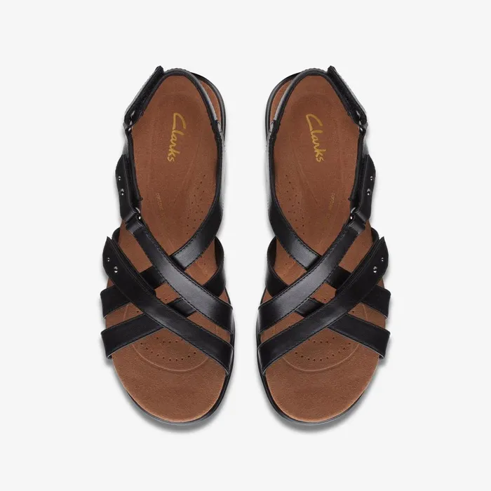 Kitly Go Black Leather Women Clarks Sandals and Flip Flops