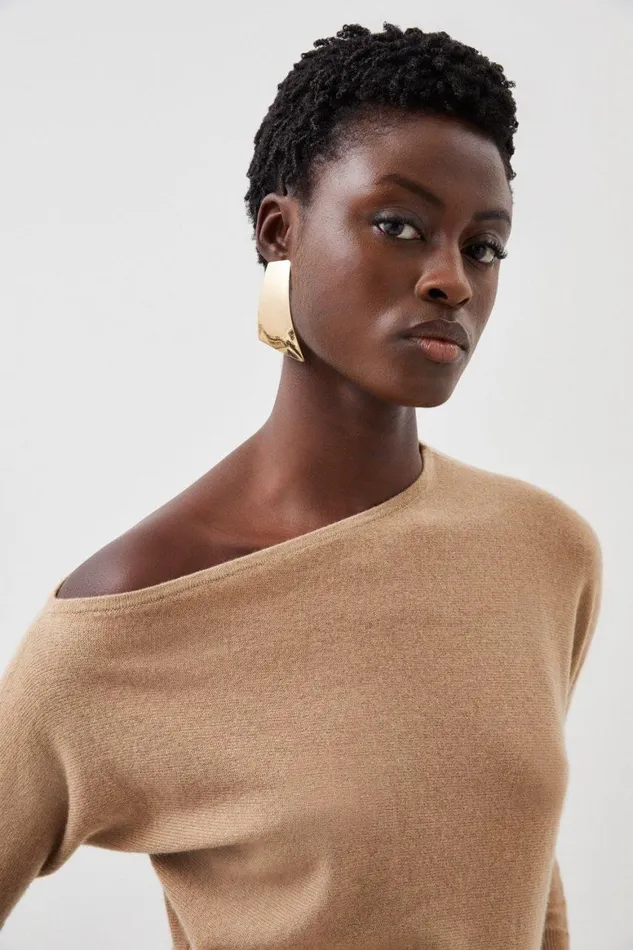 Knitwear Women Karen Millen Cashmere Asymmetric Knit Jumper Camel