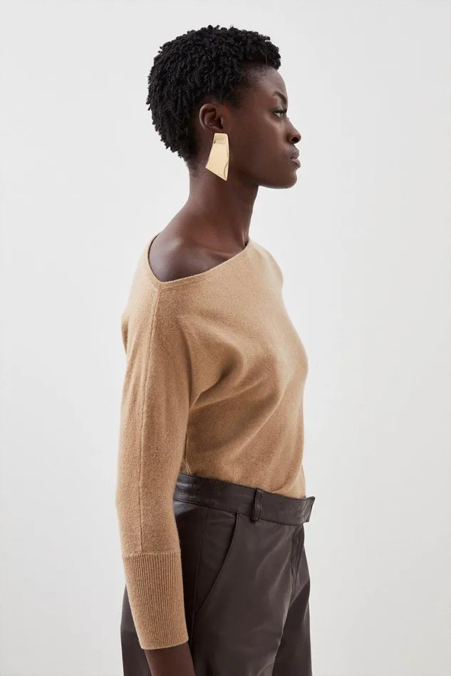 Knitwear Women Karen Millen Cashmere Asymmetric Knit Jumper Camel