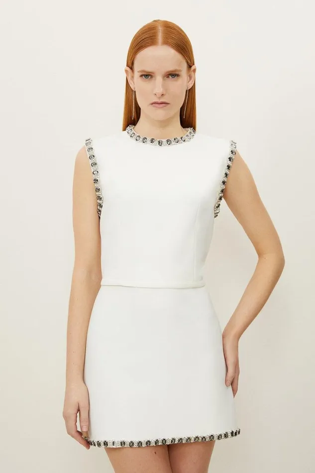 Knitwear Women Karen Millen Embellished Figure Form Knit Mini Skirt Cream