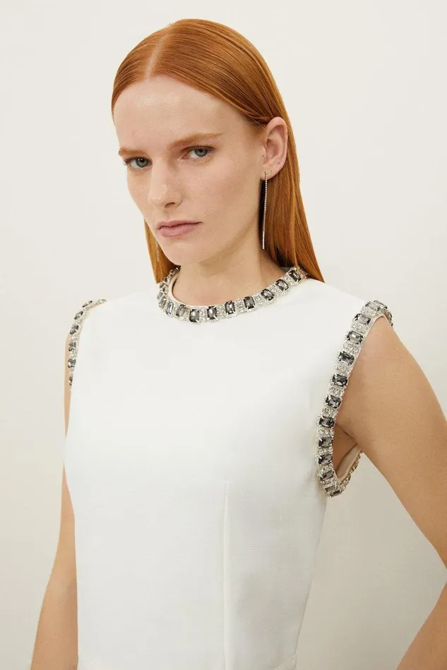 Knitwear Women Karen Millen Embellished Figure Form Knit Racer Top Cream