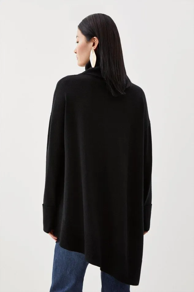 Knitwear Women Karen Millen Merino Wool Asymmetric Funnel Neck Knit Jumper Black