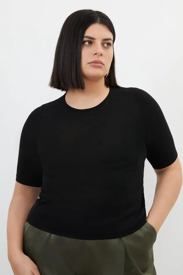 Knitwear Women Karen Millen Plus Size Cotton Blend Short Sleeve Knit Tee Black Knitwear Women Karen Millen Plus Size Cotton Blend Short Sleeve Knit Tee Black