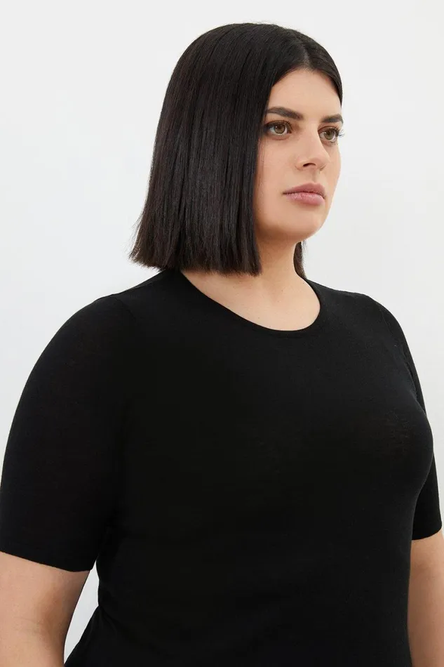 Knitwear Women Karen Millen Plus Size Cotton Blend Short Sleeve Knit Tee Black