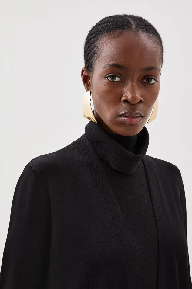 Knitwear Women Karen Millen Premium Drape Knit Edge To Edge Maxi Cardigan Black
