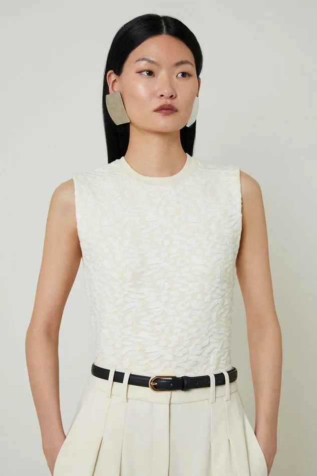 Knitwear Women Karen Millen Textured Blister Stitch Knit Top Cream