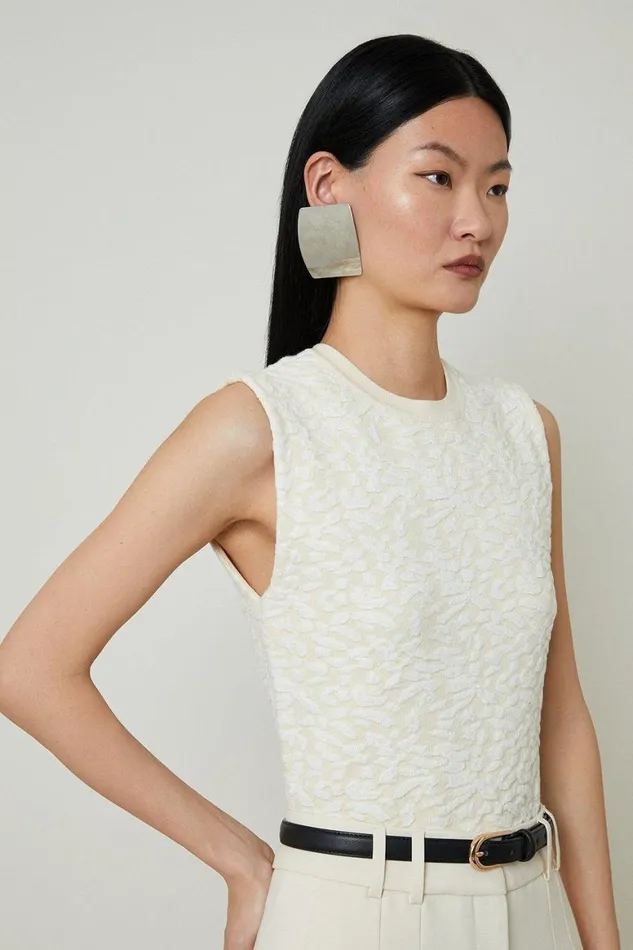Knitwear Women Karen Millen Textured Blister Stitch Knit Top Cream
