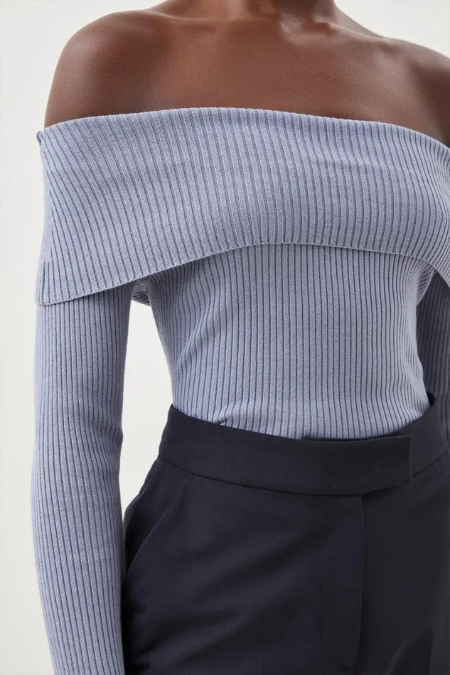 Knitwear Women Karen Millen Viscose Blend Knit Bardot Jumper Blue
