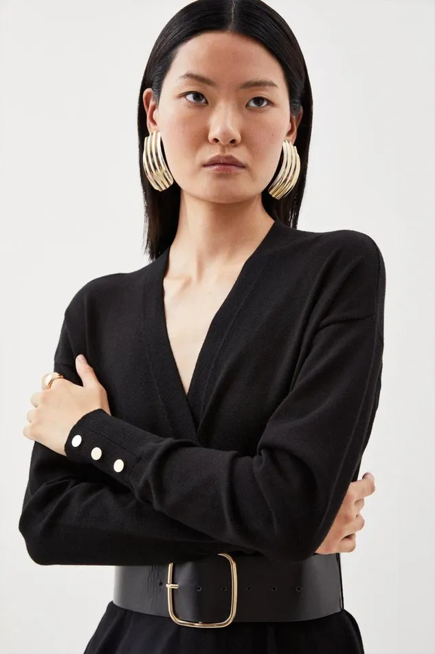 Knitwear Women Karen Millen Viscose Blend Knit Belted Maxi Cardigan Black