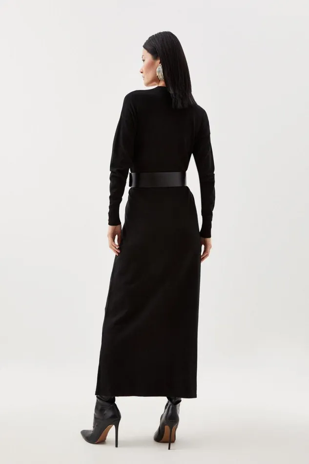 Knitwear Women Karen Millen Viscose Blend Knit Belted Maxi Cardigan Black