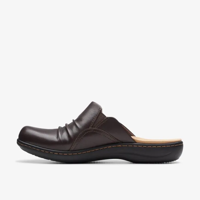 Laurieann Bay Dark Brown Leather Women Clarks Clogs and Mules