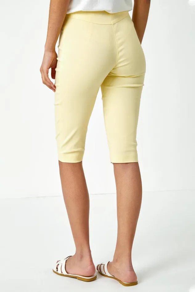 Lemon Elastic Waist Knee Length Stretch Shorts Women Roman Coords