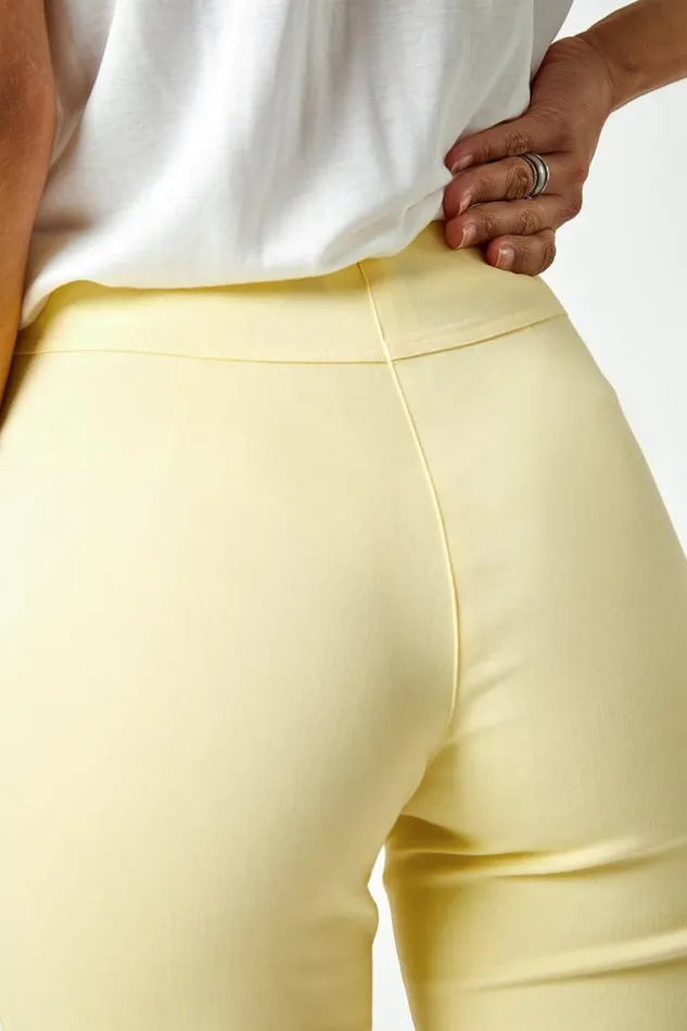 Lemon Elastic Waist Knee Length Stretch Shorts Women Roman Coords