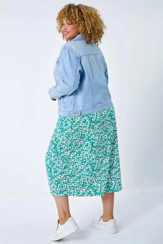 Light Blue Curve Cotton Denim Jacket Women Roman Jackets