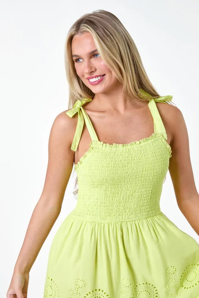 Lime Petite Cotton Broderie Tiered Maxi Dress Women Roman Dresses