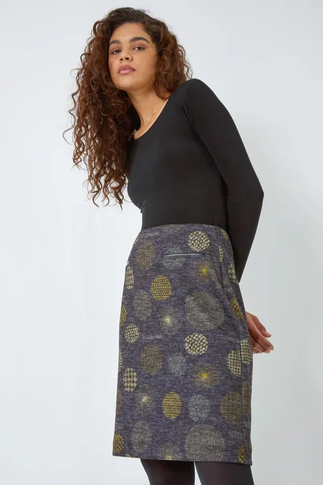 Lime Spot Elastic Waist A Line Pocket Skirt Women Roman Skirts