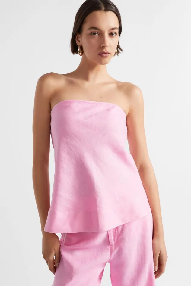 Linen Woman Seed Heritage Core Linen Strapless Top Pink Gin