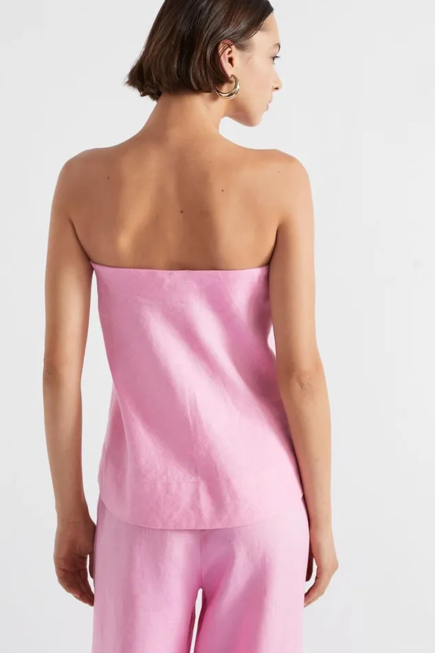 Linen Woman Seed Heritage Core Linen Strapless Top Pink Gin