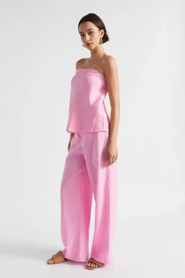 Linen Woman Seed Heritage Core Linen Strapless Top Pink Gin