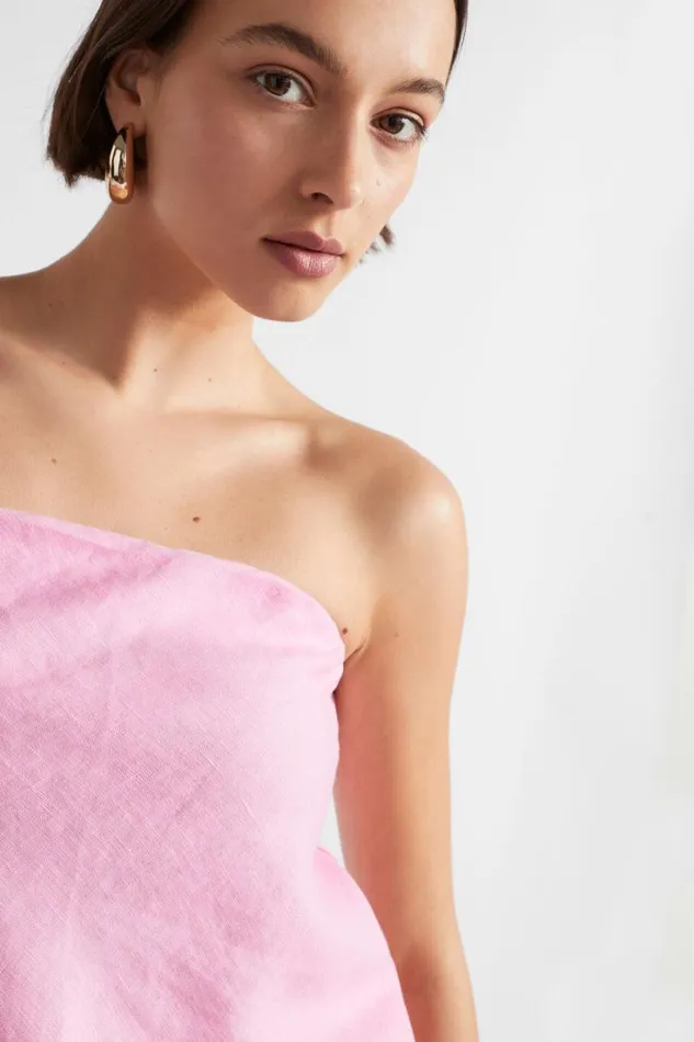 Linen Woman Seed Heritage Core Linen Strapless Top Pink Gin