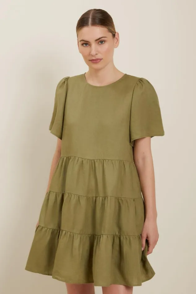 Linen Woman Seed Heritage Core Linen Tiered Dress Sage Green