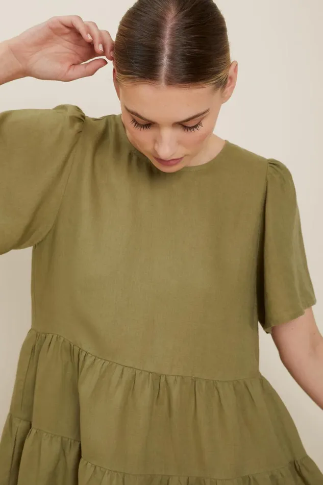 Linen Woman Seed Heritage Core Linen Tiered Dress Sage Green
