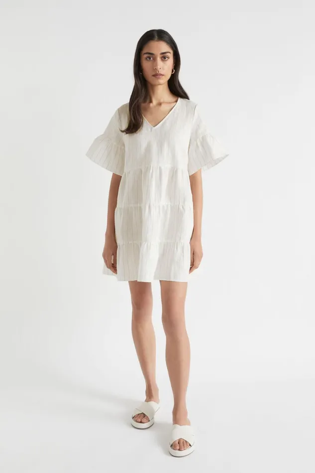 Linen Woman Seed Heritage Linen Stripe Mini Dress Auburn Pinstripe