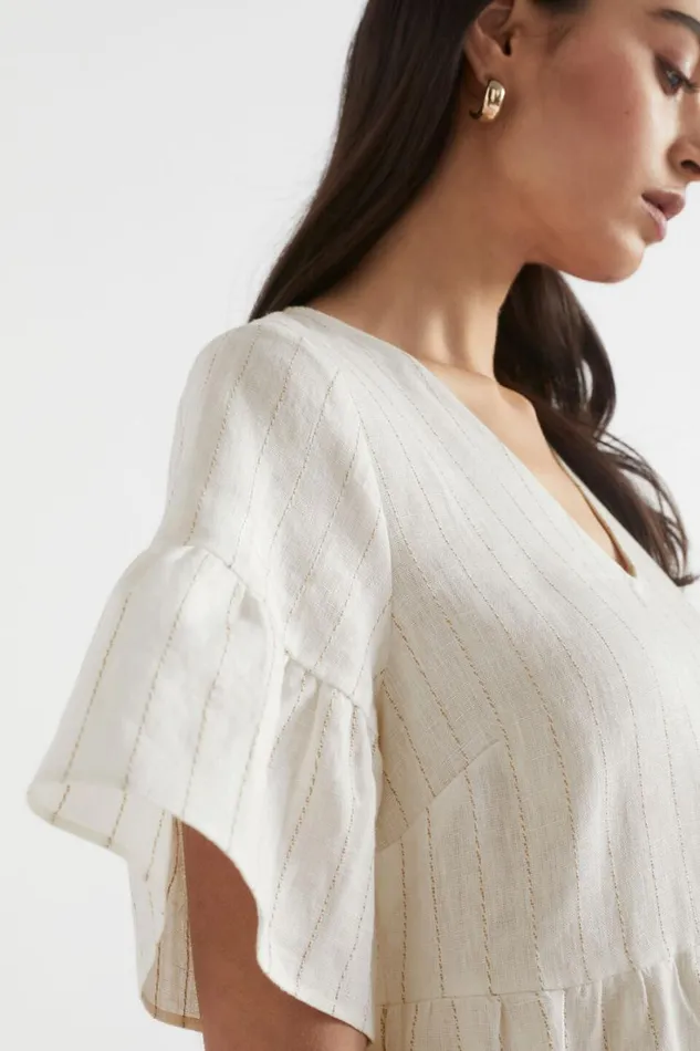 Linen Woman Seed Heritage Linen Stripe Mini Dress Auburn Pinstripe