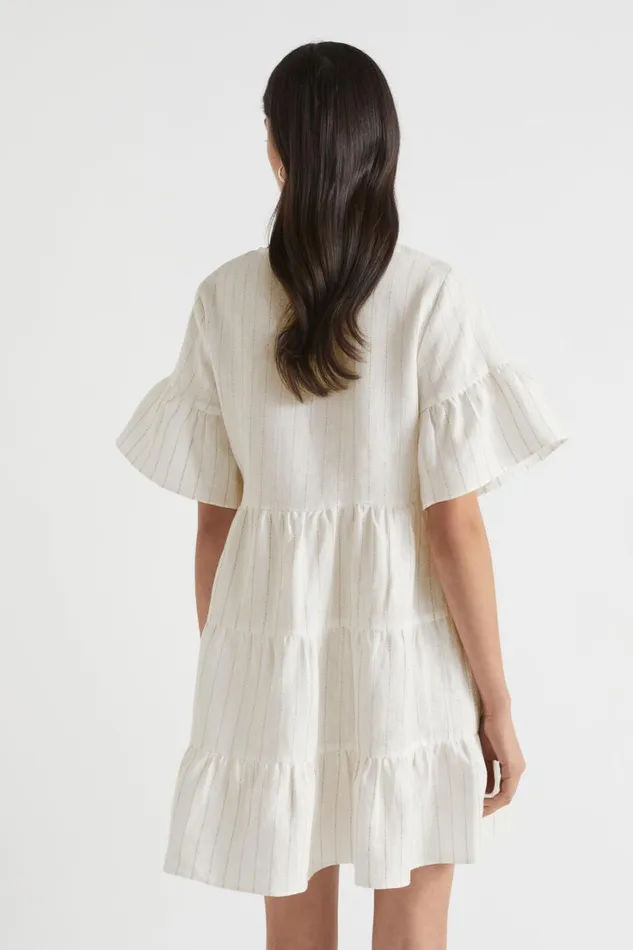 Linen Woman Seed Heritage Linen Stripe Mini Dress Auburn Pinstripe