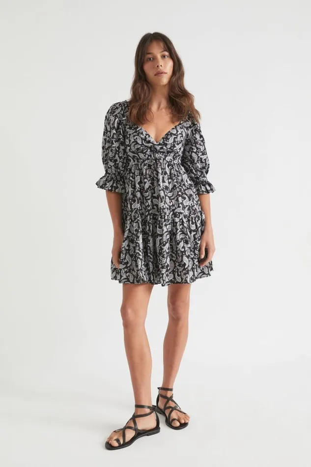 Linen Woman Seed Heritage Linen Sweetheart Mini Dress Ditsy Paisley