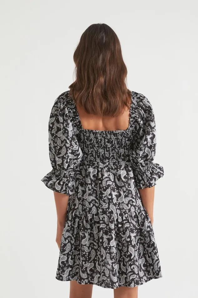 Linen Woman Seed Heritage Linen Sweetheart Mini Dress Ditsy Paisley