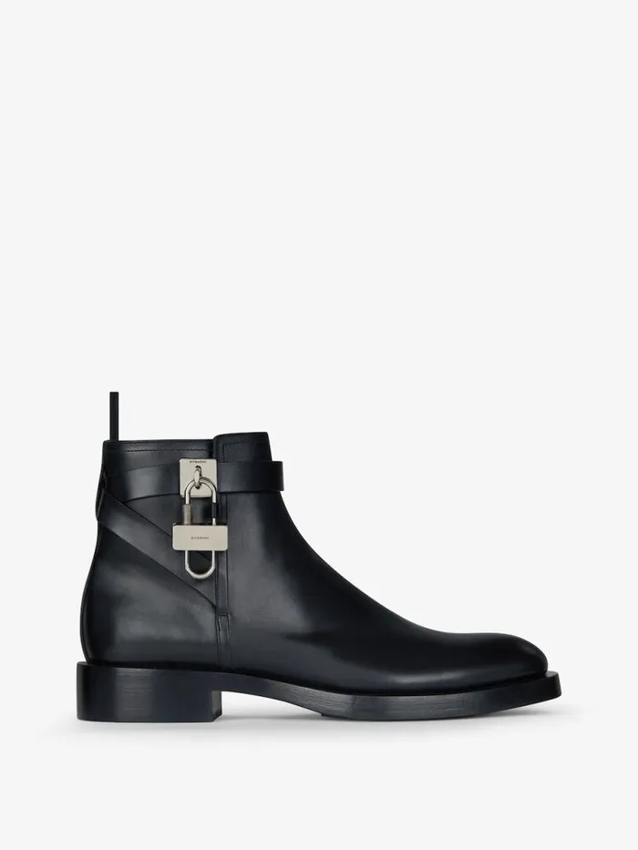 Lock Ankle Boots In Leather Black Men Givenchy Boots and Loafers