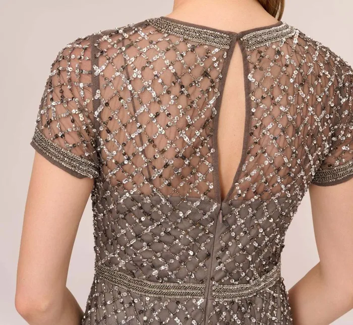 Long Dresses Womens Adrianna Papell Cap Sleeve Beaded Gown In Lead