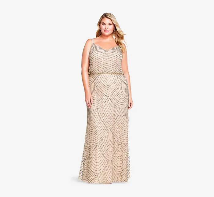 Long Dresses Womens Adrianna Papell Plus Size Art Deco Beaded Blouson Gown In Taupe Pink Long Dresses Womens Adrianna Papell Plus Size Art Deco Beaded Blouson Gown In Taupe Pink