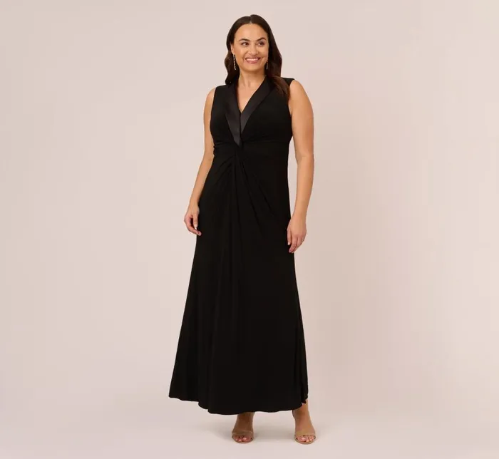 Long Dresses Womens Adrianna Papell Plus Size Matte Jersey Twist Front Tuxedo Long Gown In Black Long Dresses Womens Adrianna Papell Plus Size Matte Jersey Twist Front Tuxedo Long Gown In Black