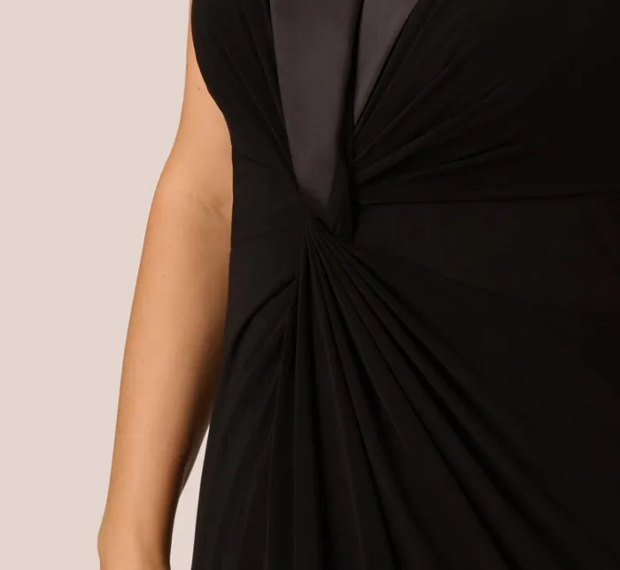 Long Dresses Womens Adrianna Papell Plus Size Matte Jersey Twist Front Tuxedo Long Gown In Black