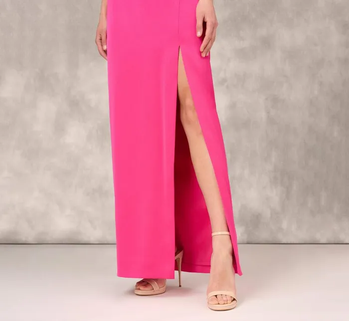 Long Dresses Womens Adrianna Papell Satin Halter Gown With Rosette Accent In Hot Pink