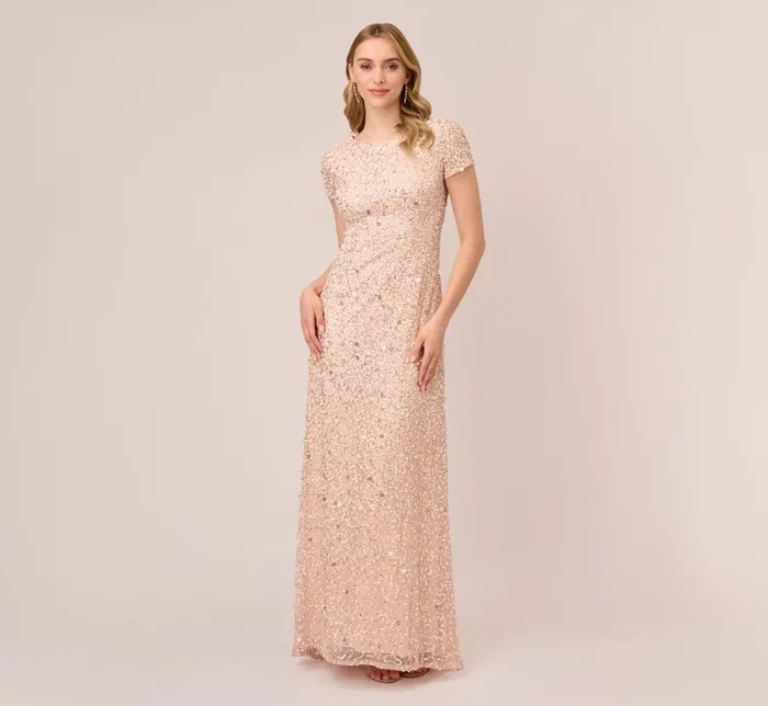 Long Dresses Womens Adrianna Papell Scoop Back Sequin Gown In Blush