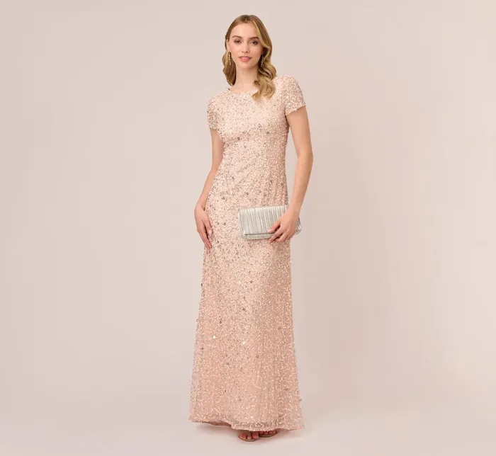 Long Dresses Womens Adrianna Papell Scoop Back Sequin Gown In Blush