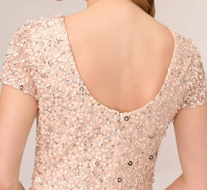 Long Dresses Womens Adrianna Papell Scoop Back Sequin Gown In Blush