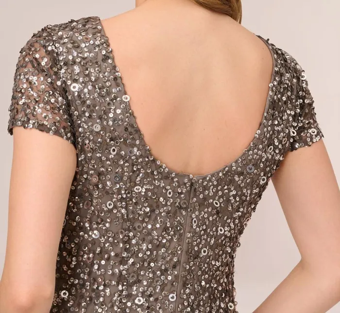 Long Dresses Womens Adrianna Papell Scoop Back Sequin Gown In Lead